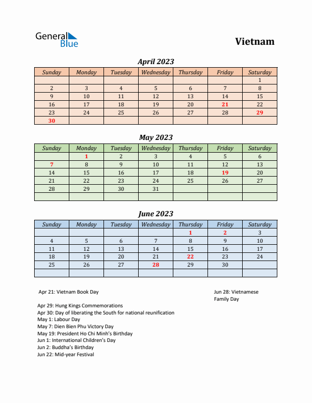 Q2 2023 Holiday Calendar - Vietnam