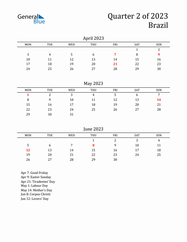 Quarter 2 2023 Brazil Quarterly Calendar