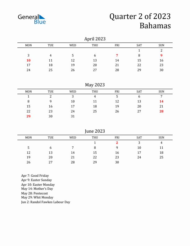 Quarter 2 2023 Bahamas Quarterly Calendar