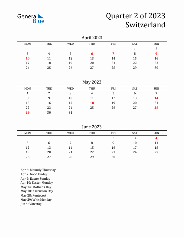 Quarter 2 2023 Switzerland Quarterly Calendar