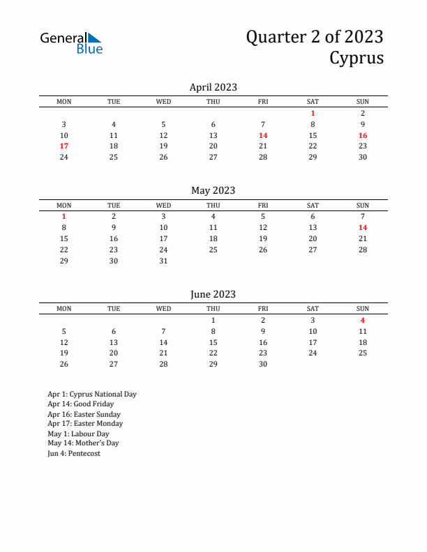 Quarter 2 2023 Cyprus Quarterly Calendar