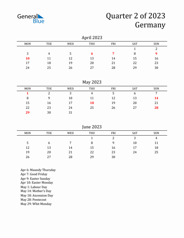 Quarter 2 2023 Germany Quarterly Calendar