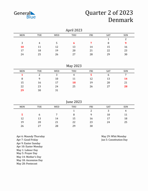 Quarter 2 2023 Denmark Quarterly Calendar