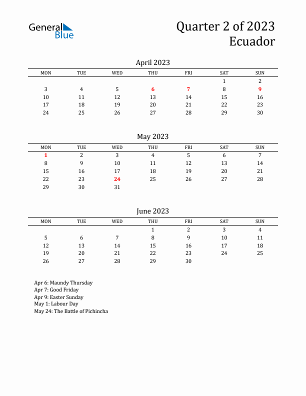 Quarter 2 2023 Ecuador Quarterly Calendar