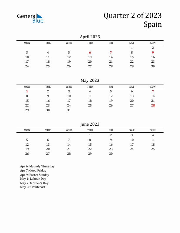 Quarter 2 2023 Spain Quarterly Calendar