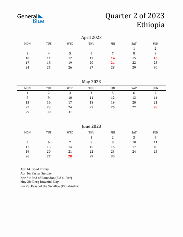 Quarter 2 2023 Ethiopia Quarterly Calendar