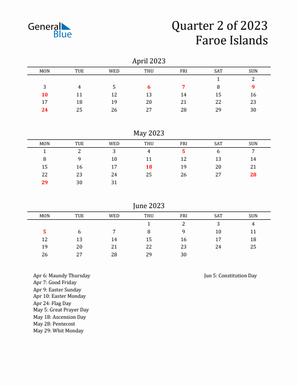 Quarter 2 2023 Faroe Islands Quarterly Calendar