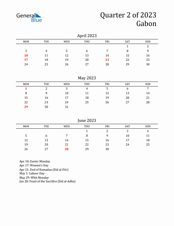 Quarter 2 2023 Gabon Quarterly Calendar