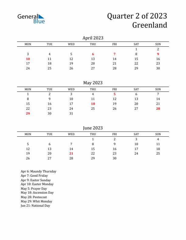 Quarter 2 2023 Greenland Quarterly Calendar