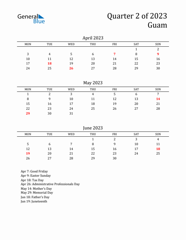 Quarter 2 2023 Guam Quarterly Calendar