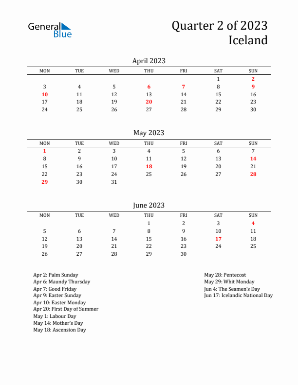 Quarter 2 2023 Iceland Quarterly Calendar