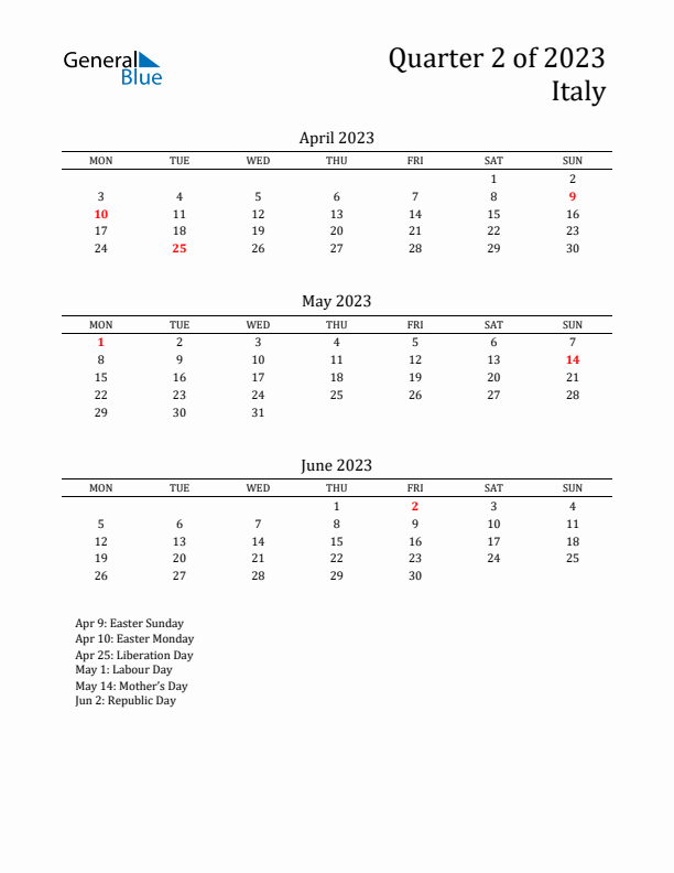 Quarter 2 2023 Italy Quarterly Calendar