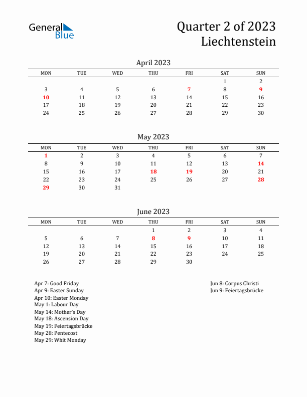 Quarter 2 2023 Liechtenstein Quarterly Calendar