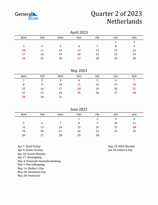 Quarter 2 2023 The Netherlands Quarterly Calendar