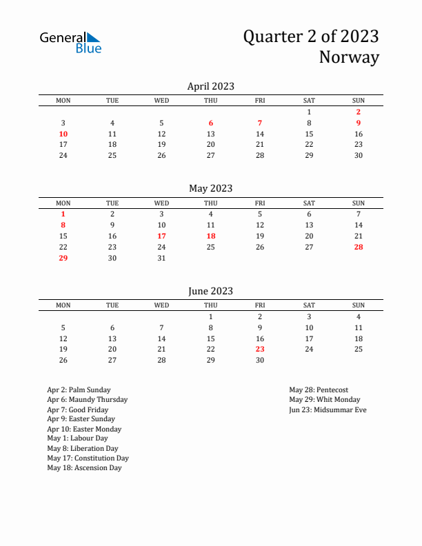 Quarter 2 2023 Norway Quarterly Calendar