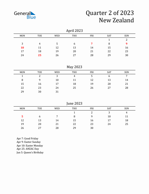 Quarter 2 2023 New Zealand Quarterly Calendar