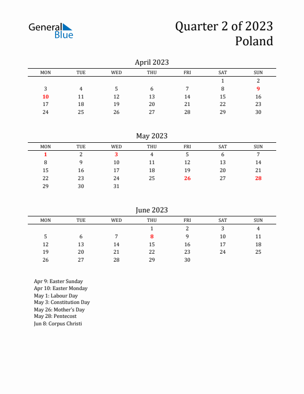 Quarter 2 2023 Poland Quarterly Calendar