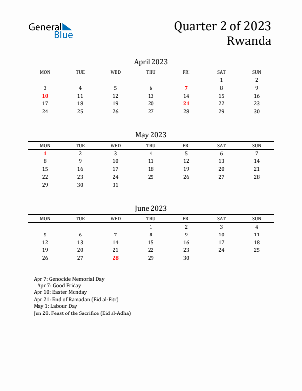 Quarter 2 2023 Rwanda Quarterly Calendar