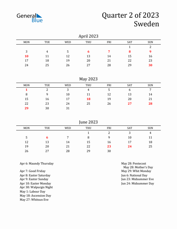 Quarter 2 2023 Sweden Quarterly Calendar