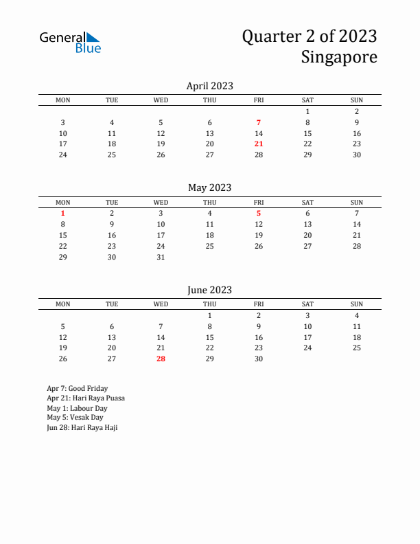 Quarter 2 2023 Singapore Quarterly Calendar