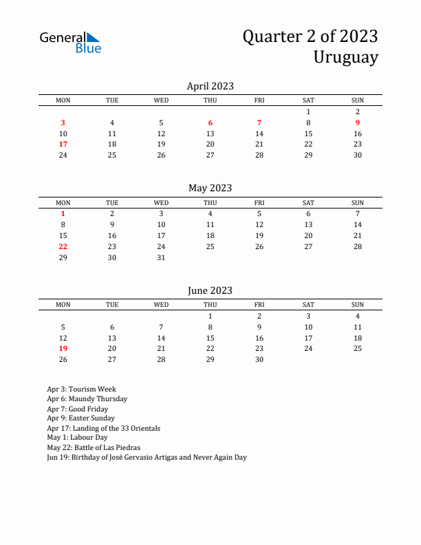 Quarter 2 2023 Uruguay Quarterly Calendar