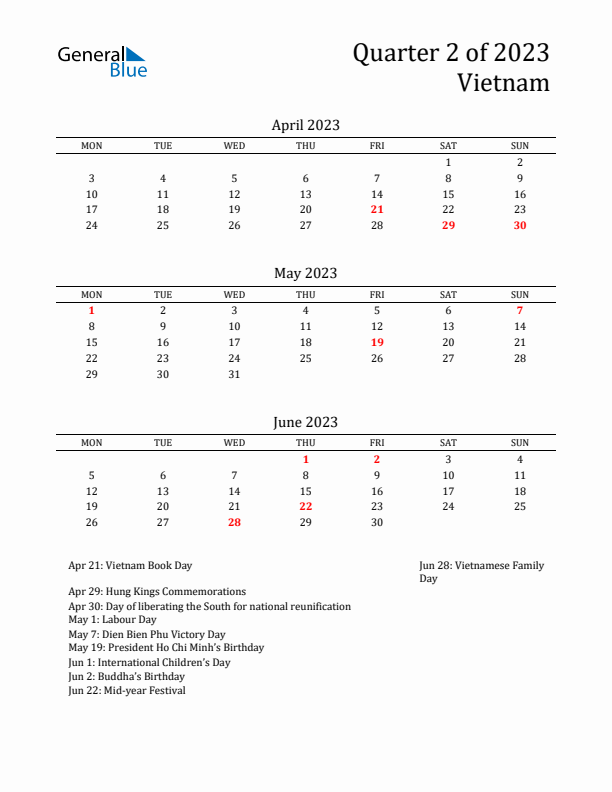 Quarter 2 2023 Vietnam Quarterly Calendar