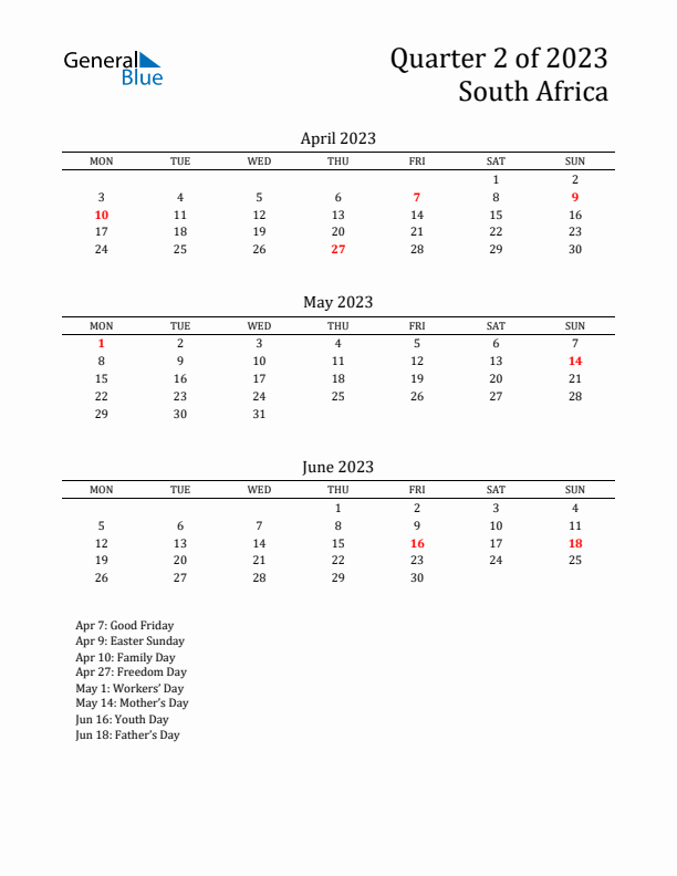 Quarter 2 2023 South Africa Quarterly Calendar