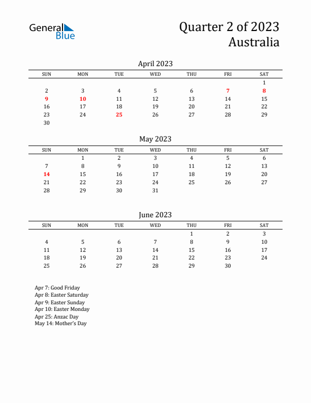 Quarter 2 2023 Australia Quarterly Calendar