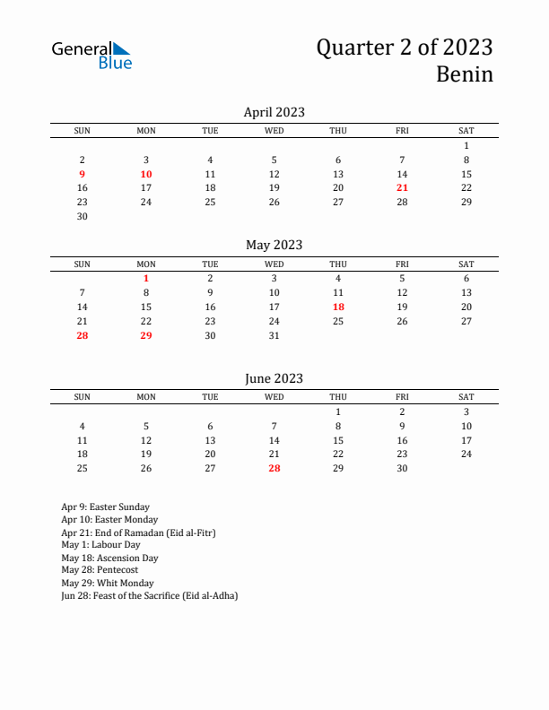 Quarter 2 2023 Benin Quarterly Calendar