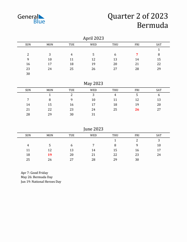 Quarter 2 2023 Bermuda Quarterly Calendar