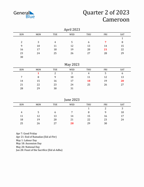 Quarter 2 2023 Cameroon Quarterly Calendar