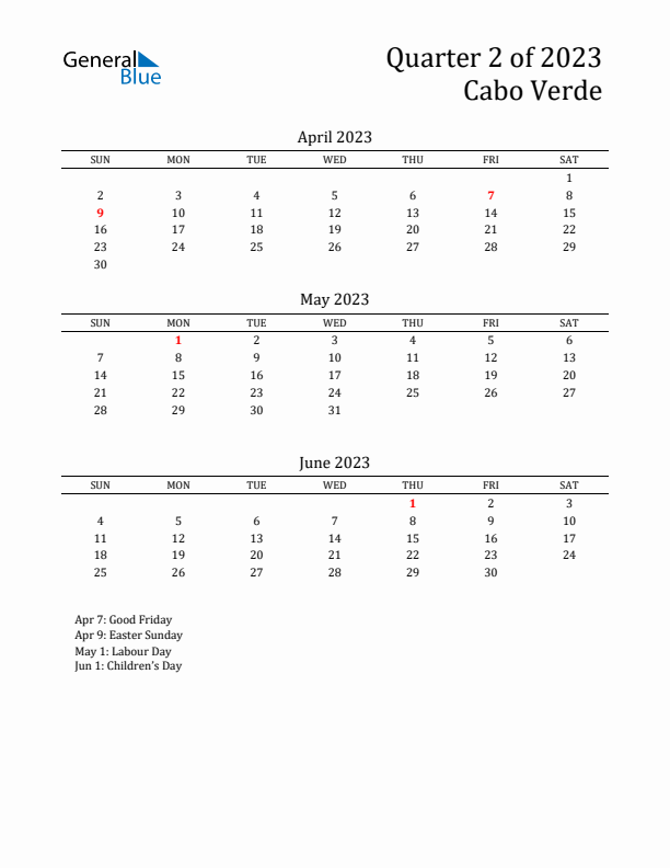 Quarter 2 2023 Cabo Verde Quarterly Calendar