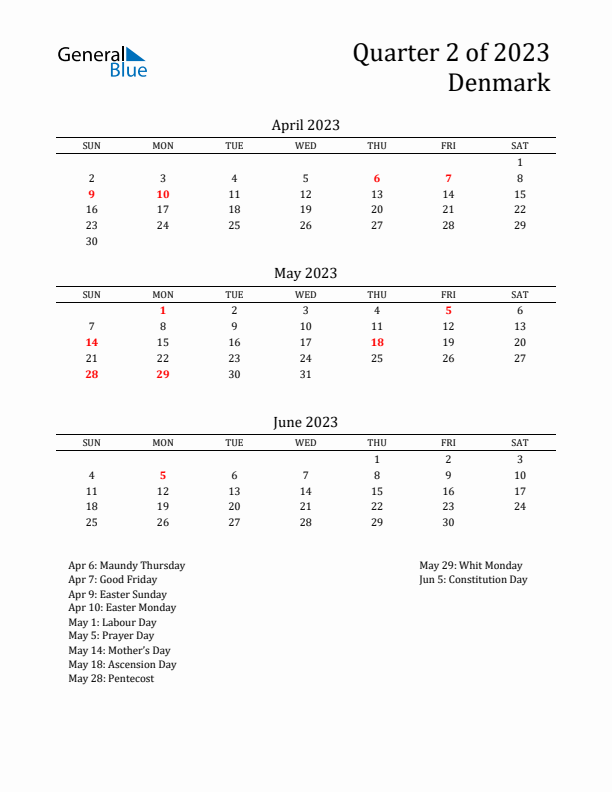 Quarter 2 2023 Denmark Quarterly Calendar