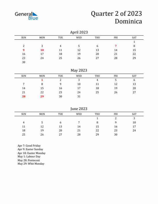 Quarter 2 2023 Dominica Quarterly Calendar