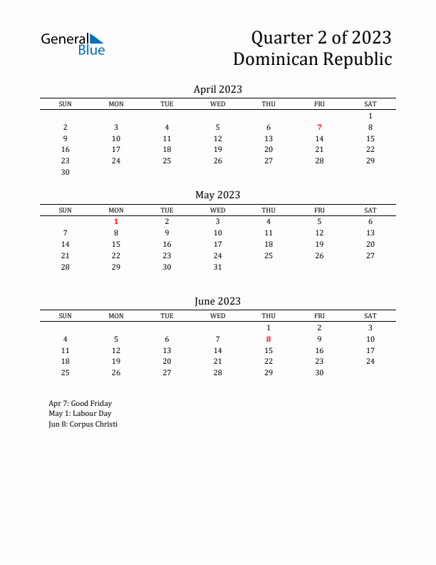 Quarter 2 2023 Dominican Republic Quarterly Calendar