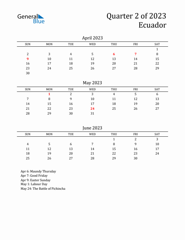 Quarter 2 2023 Ecuador Quarterly Calendar