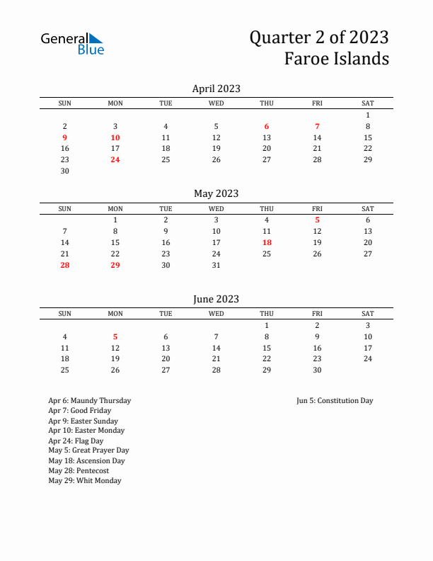 Quarter 2 2023 Faroe Islands Quarterly Calendar