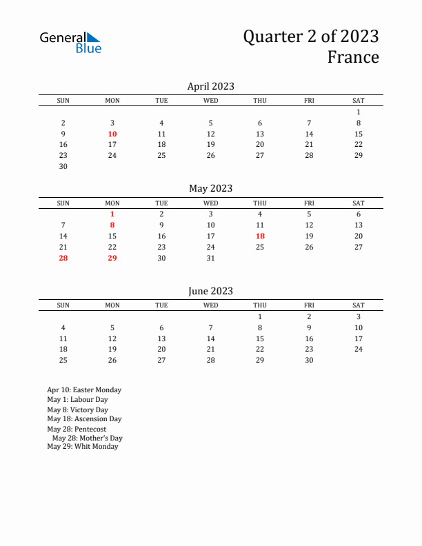 Quarter 2 2023 France Quarterly Calendar