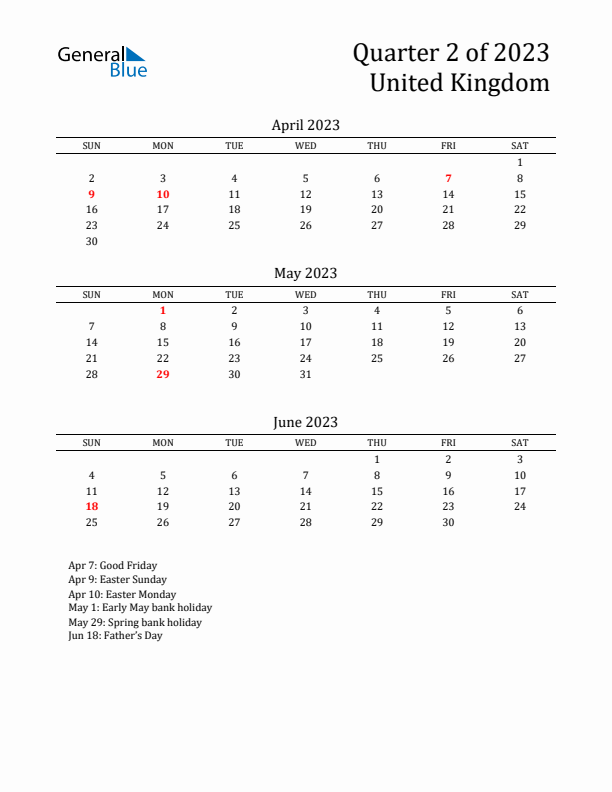 Quarter 2 2023 United Kingdom Quarterly Calendar