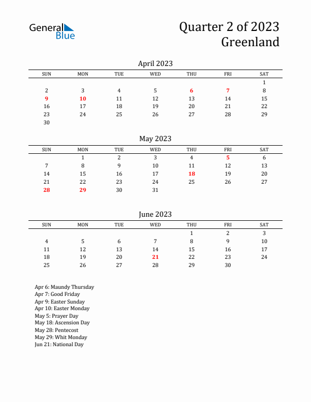 Quarter 2 2023 Greenland Quarterly Calendar