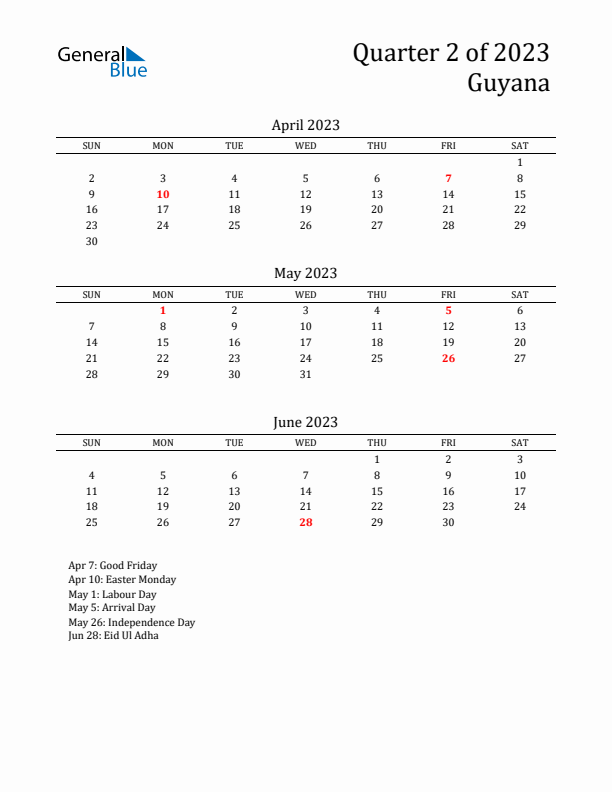 Quarter 2 2023 Guyana Quarterly Calendar