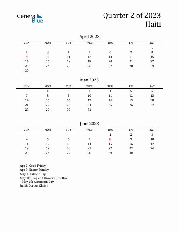 Quarter 2 2023 Haiti Quarterly Calendar