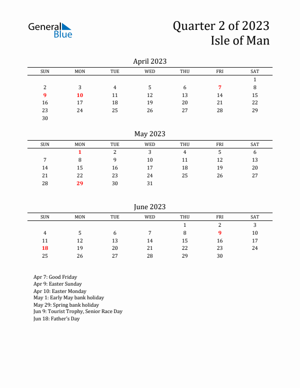 Quarter 2 2023 Isle of Man Quarterly Calendar