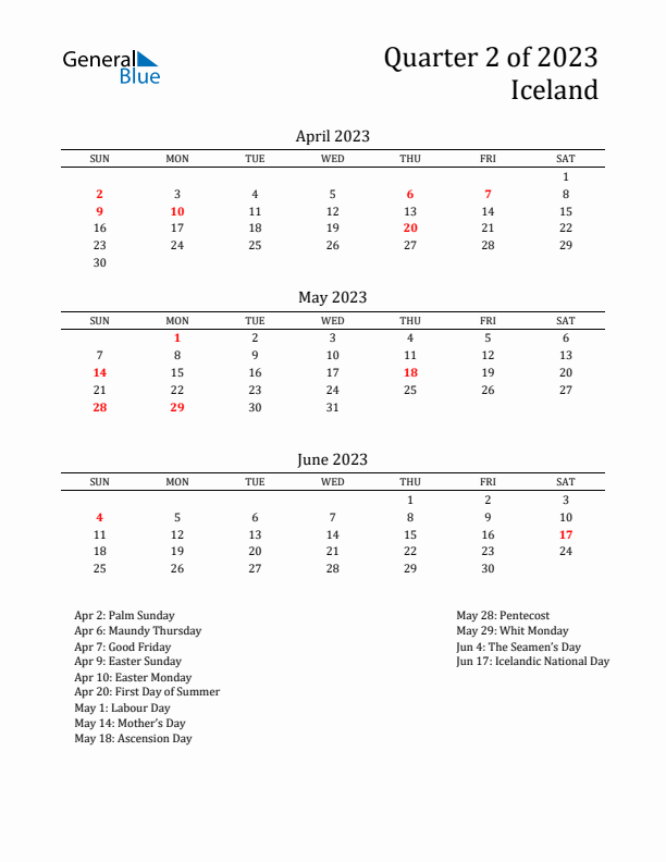 Quarter 2 2023 Iceland Quarterly Calendar