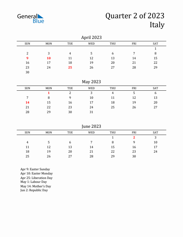 Quarter 2 2023 Italy Quarterly Calendar