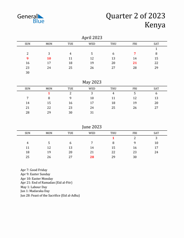 Quarter 2 2023 Kenya Quarterly Calendar