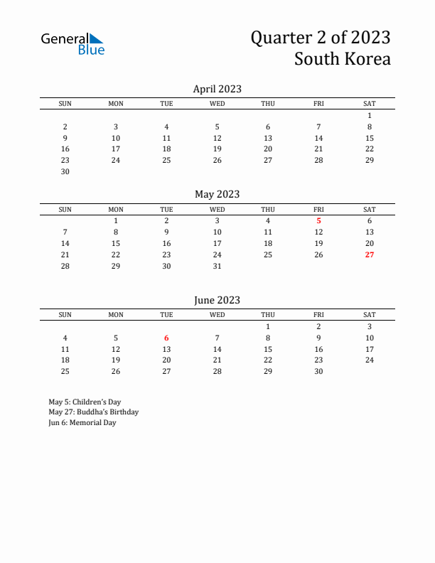 Quarter 2 2023 South Korea Quarterly Calendar