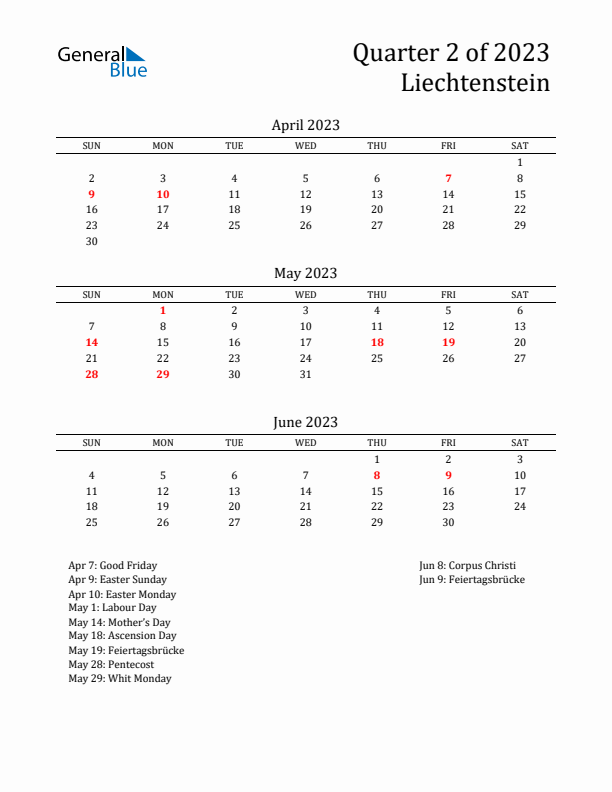 Quarter 2 2023 Liechtenstein Quarterly Calendar