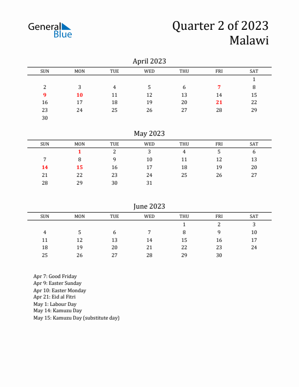 Quarter 2 2023 Malawi Quarterly Calendar