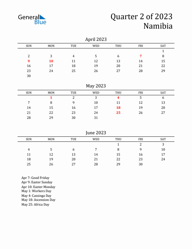 Quarter 2 2023 Namibia Quarterly Calendar